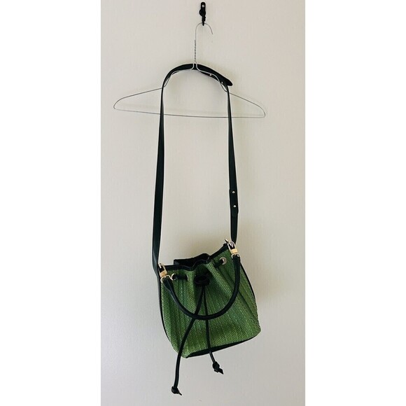 Zoe De Huertas Roma Italian Woven Green Crossbody 100% Leather Bucket Bag - Picture 2 of 5